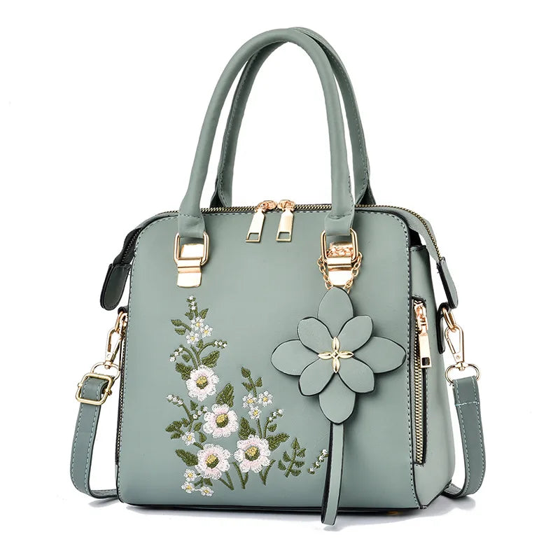 Exquisite Embroidered Women's Handbag - PU Leather