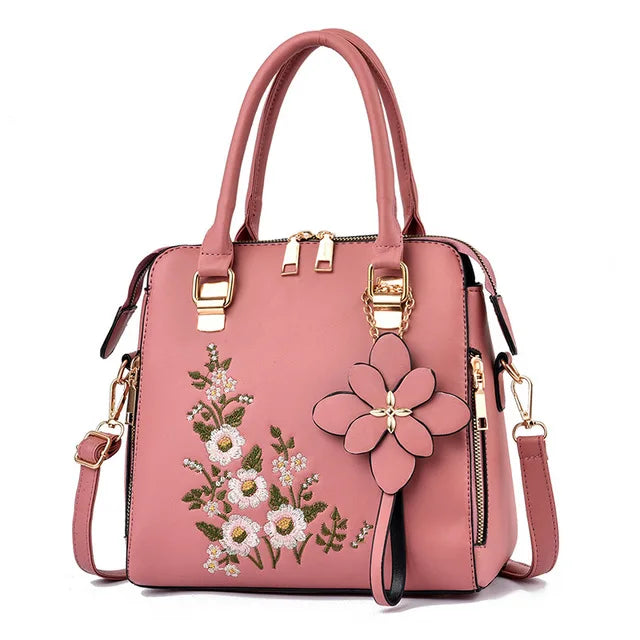 Exquisite Embroidered Women's Handbag - PU Leather