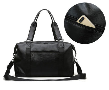 Elegant Men's Leather Travel Bag - Large Capacity