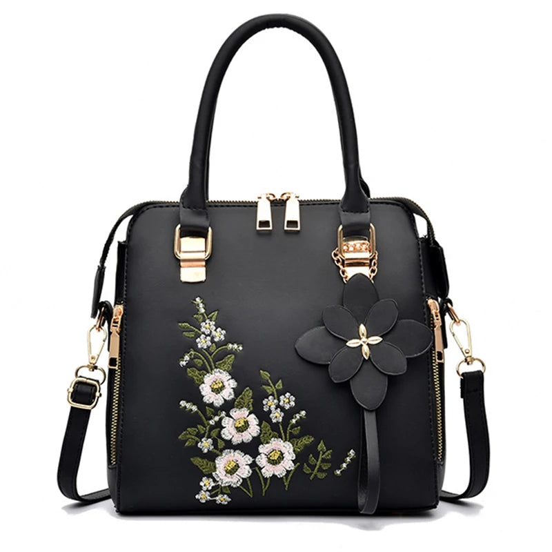 Exquisite Embroidered Women's Handbag - PU Leather