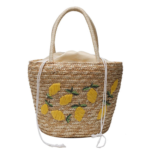 Elegant Handwoven Lemon Embroidery Tote