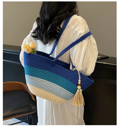 Elegant Woven Stripe Women's Shoulder Bag