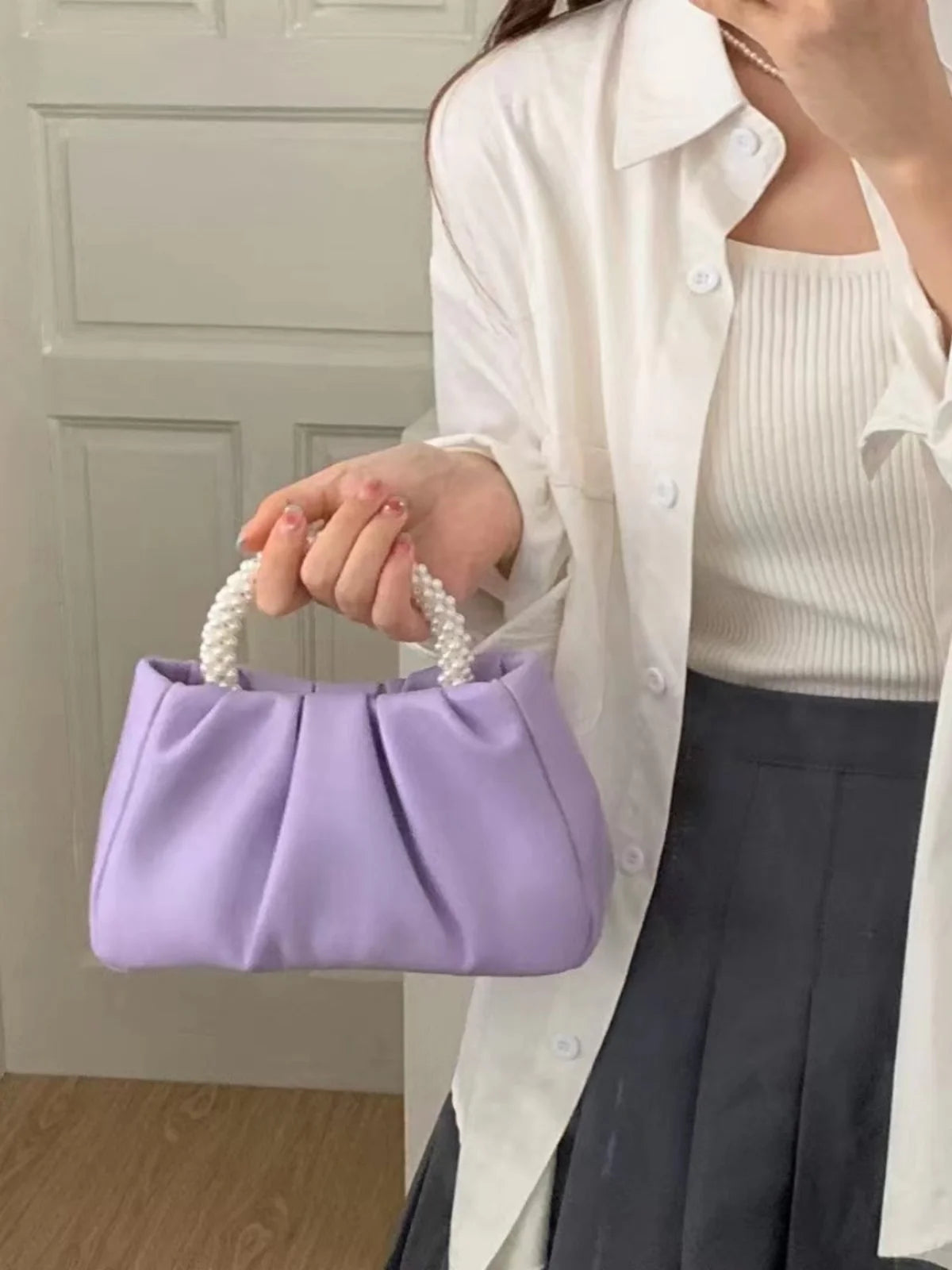 Exquisite Pearl-Embellished Cloud Handbag