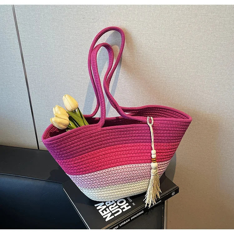 Elegant Woven Stripe Women's Shoulder Bag