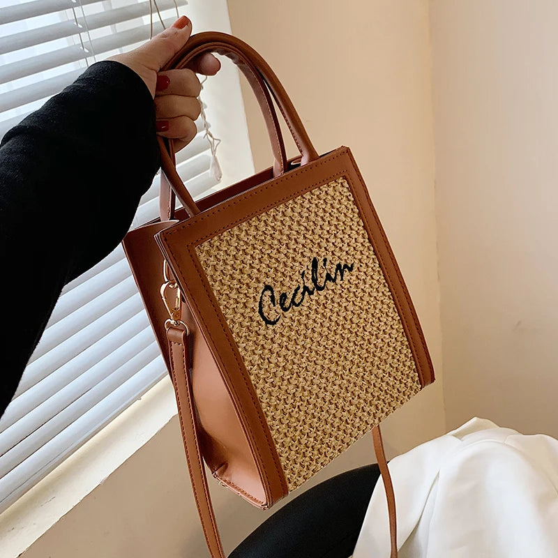 Exquisite Women's Square Crossbody Bag - Basket Weave Elegance