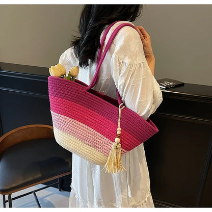 Elegant Woven Stripe Women's Shoulder Bag