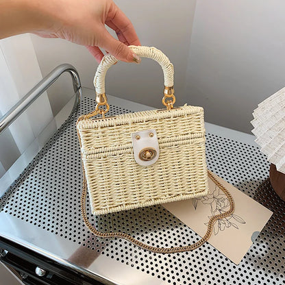 Exquisite Rattan Straw Box Purse for Women