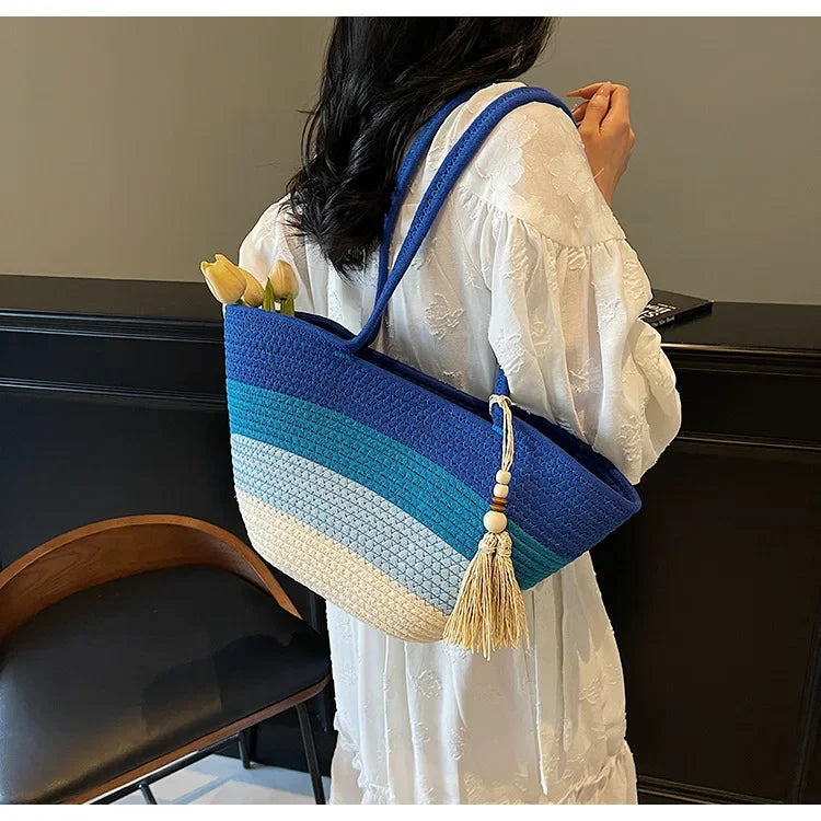 Elegant Woven Stripe Women's Shoulder Bag