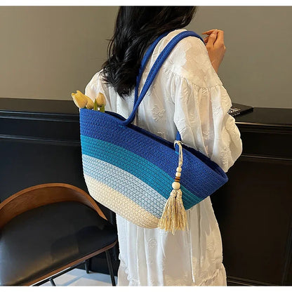 Elegant Woven Stripe Women's Shoulder Bag