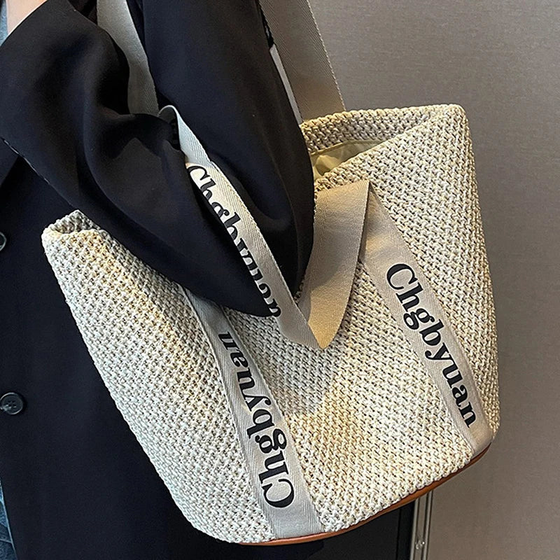 Exquisite Handmade Straw Beach Tote Bag