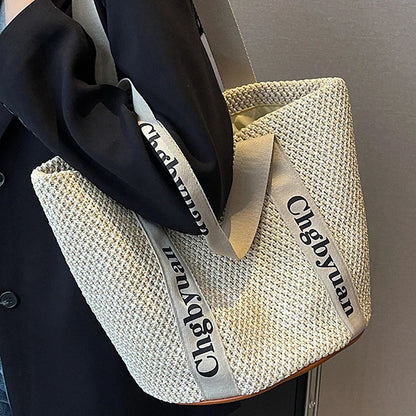 Exquisite Handmade Straw Beach Tote Bag