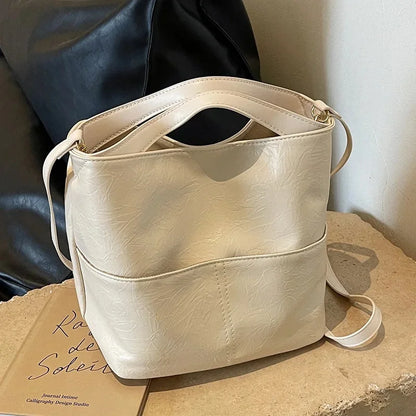 Elegant Women's Bucket Tote Bag - Soft PU, Large Capacity