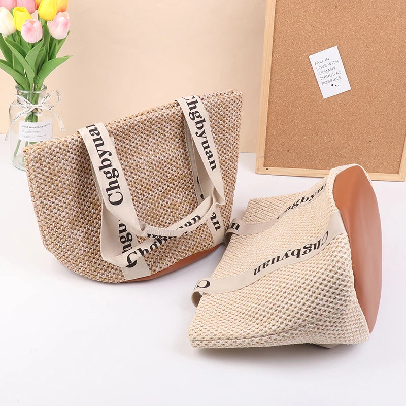Exquisite Handmade Straw Beach Tote Bag