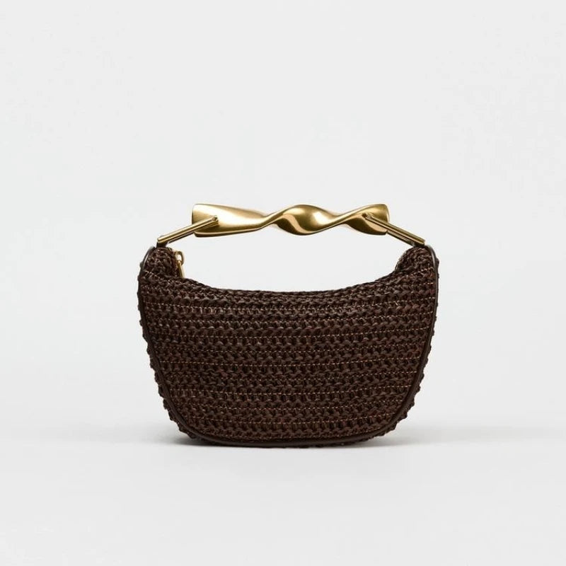 Exquisite Half-Moon Straw Shoulder Bag for Women