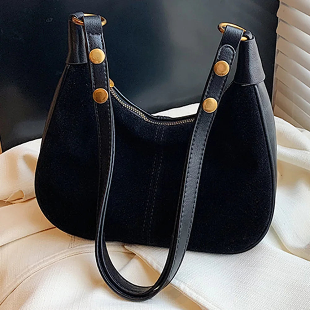 Exquisite Faux Suede Crescent Shoulder Bag