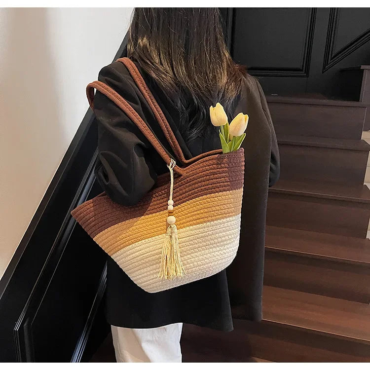 Elegant Woven Stripe Women's Shoulder Bag
