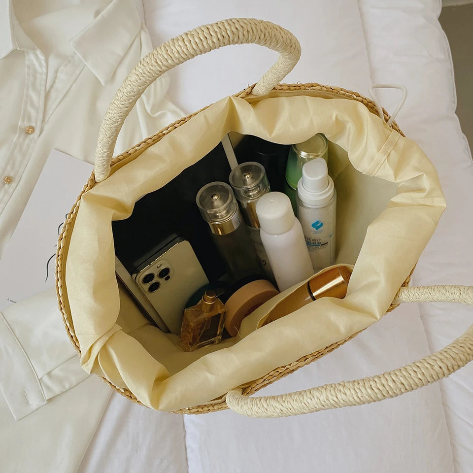 Elegant Handwoven Lemon Embroidery Tote