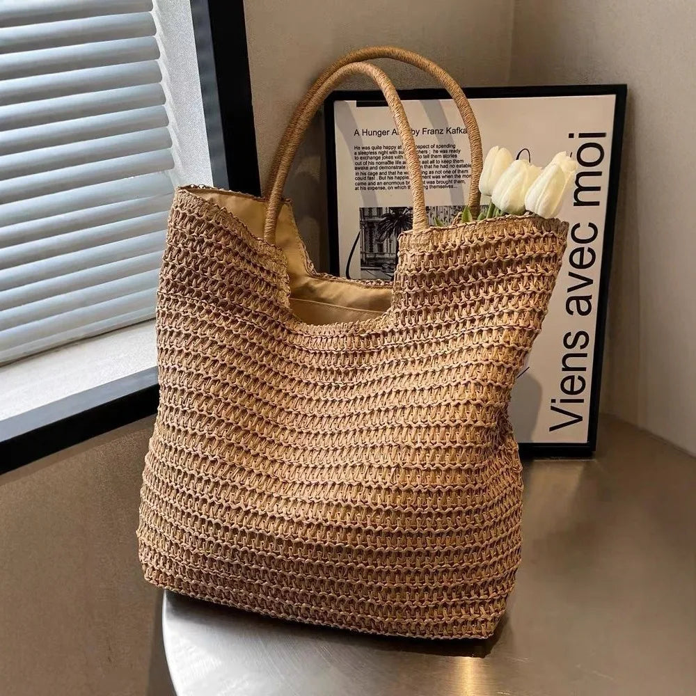 Elegant Woven Straw Hobo Bag - Spacious & Chic