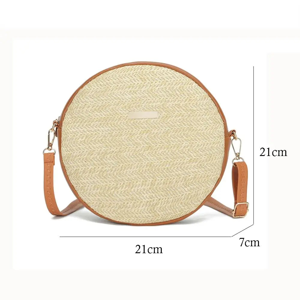 Exquisite Handmade Rattan Round Crossbody Bag