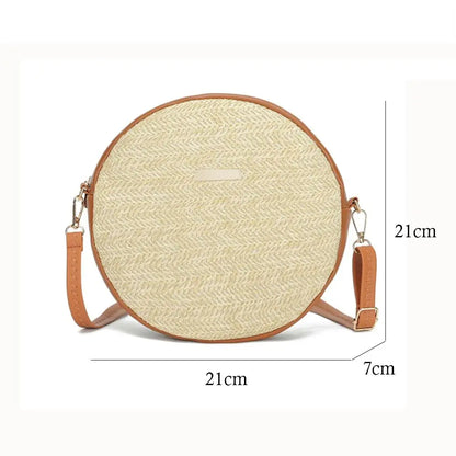 Exquisite Handmade Rattan Round Crossbody Bag