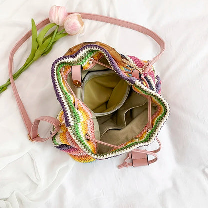Exquisite Rattan Bucket Bag with Bamboo Handle