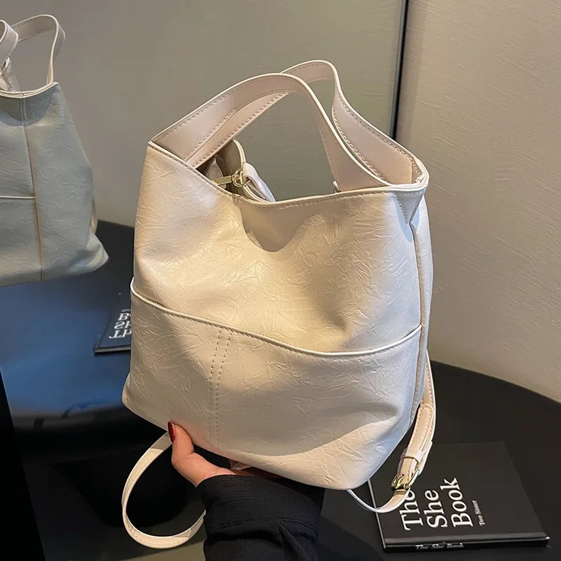 Elegant Women's Bucket Tote Bag - Soft PU, Large Capacity