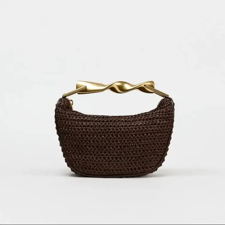 Exquisite Half-Moon Straw Shoulder Bag for Women