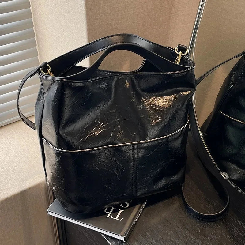 Elegant Women's Bucket Tote Bag - Soft PU, Large Capacity