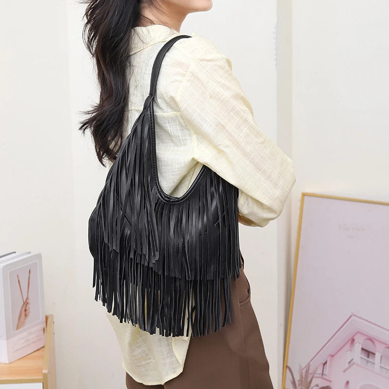 Exquisite Tassel Elegance: Women's PU Leather Handbag