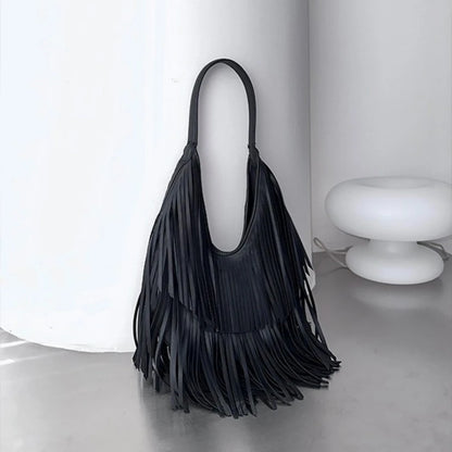 Exquisite Tassel Elegance: Women's PU Leather Handbag