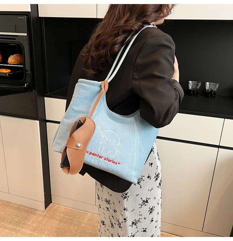 Blue Dream Denim Tote Bag - Elegant Women's Shoulder Handbag