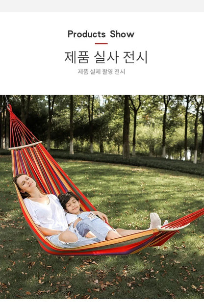 Single Double hammock 200X150cm outdoor anti-rollover canvas hammock swing mesh wooden stick double thickening
