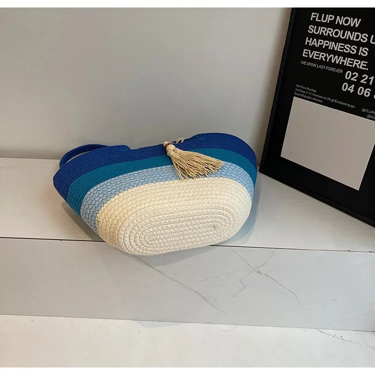 Elegant Woven Stripe Women's Shoulder Bag