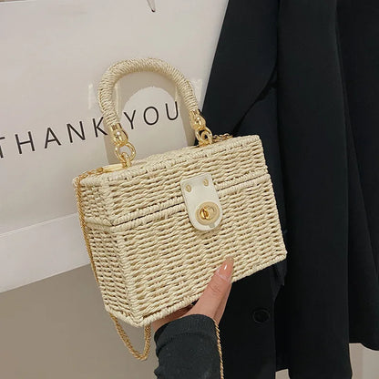 Exquisite Rattan Straw Box Purse for Women