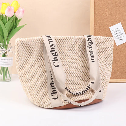 Exquisite Handmade Straw Beach Tote Bag