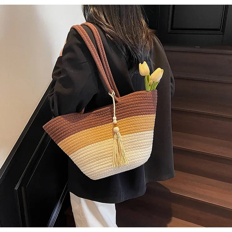 Elegant Woven Stripe Women's Shoulder Bag