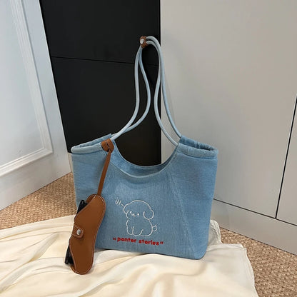 Blue Dream Denim Tote Bag - Elegant Women's Shoulder Handbag