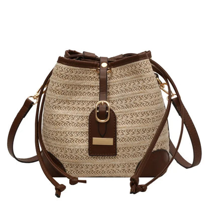 Exquisite Woven Straw Bucket Bag - Women's Fashion