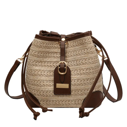 Exquisite Woven Straw Bucket Bag - Women's Fashion