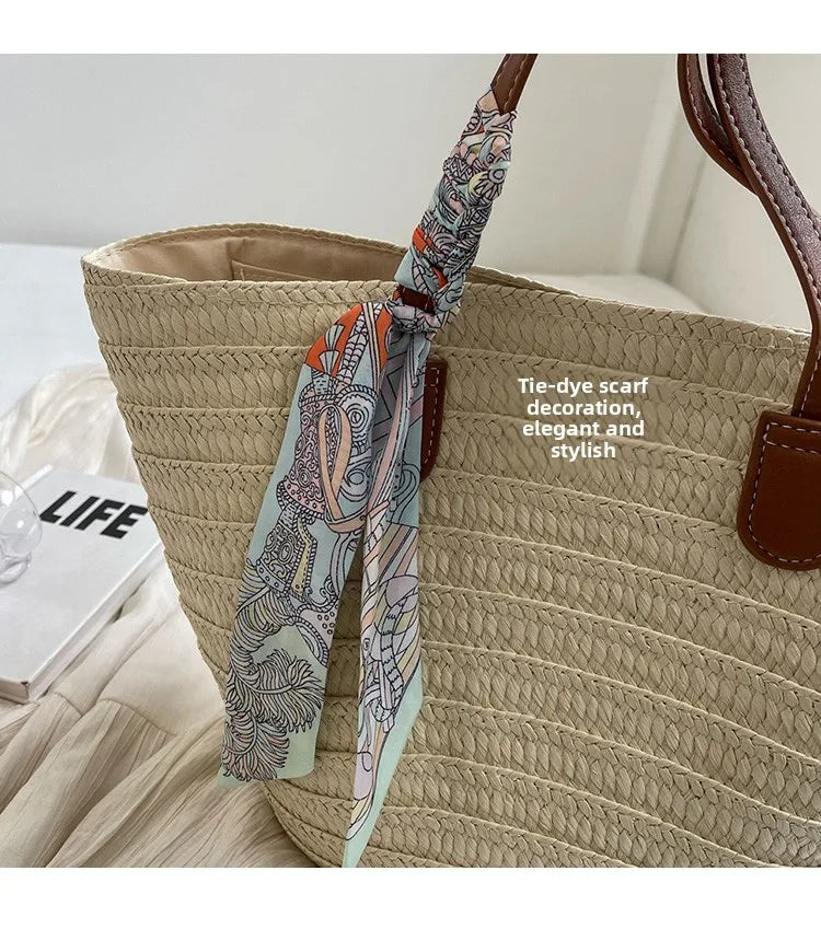 Elegant Woven Tote Bag with Scarf Accent