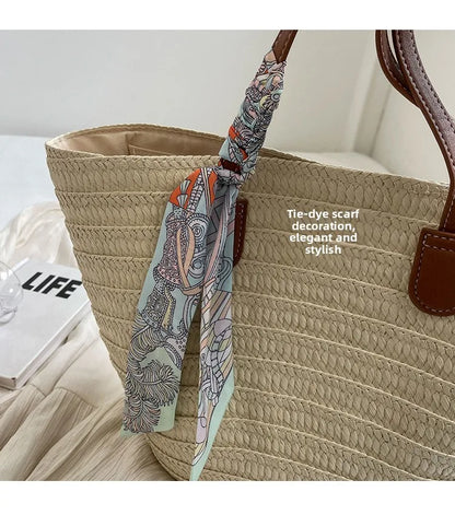 Elegant Woven Tote Bag with Scarf Accent