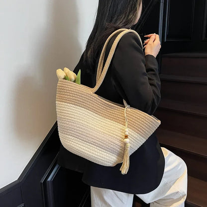 Elegant Woven Stripe Women's Shoulder Bag