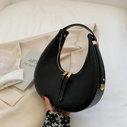 Exquisite Half-Moon Leather Shoulder Bag
