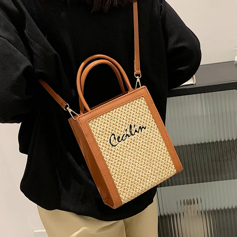Exquisite Women's Square Crossbody Bag - Basket Weave Elegance