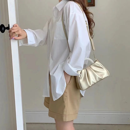 Exquisite Pearl-Embellished Cloud Handbag