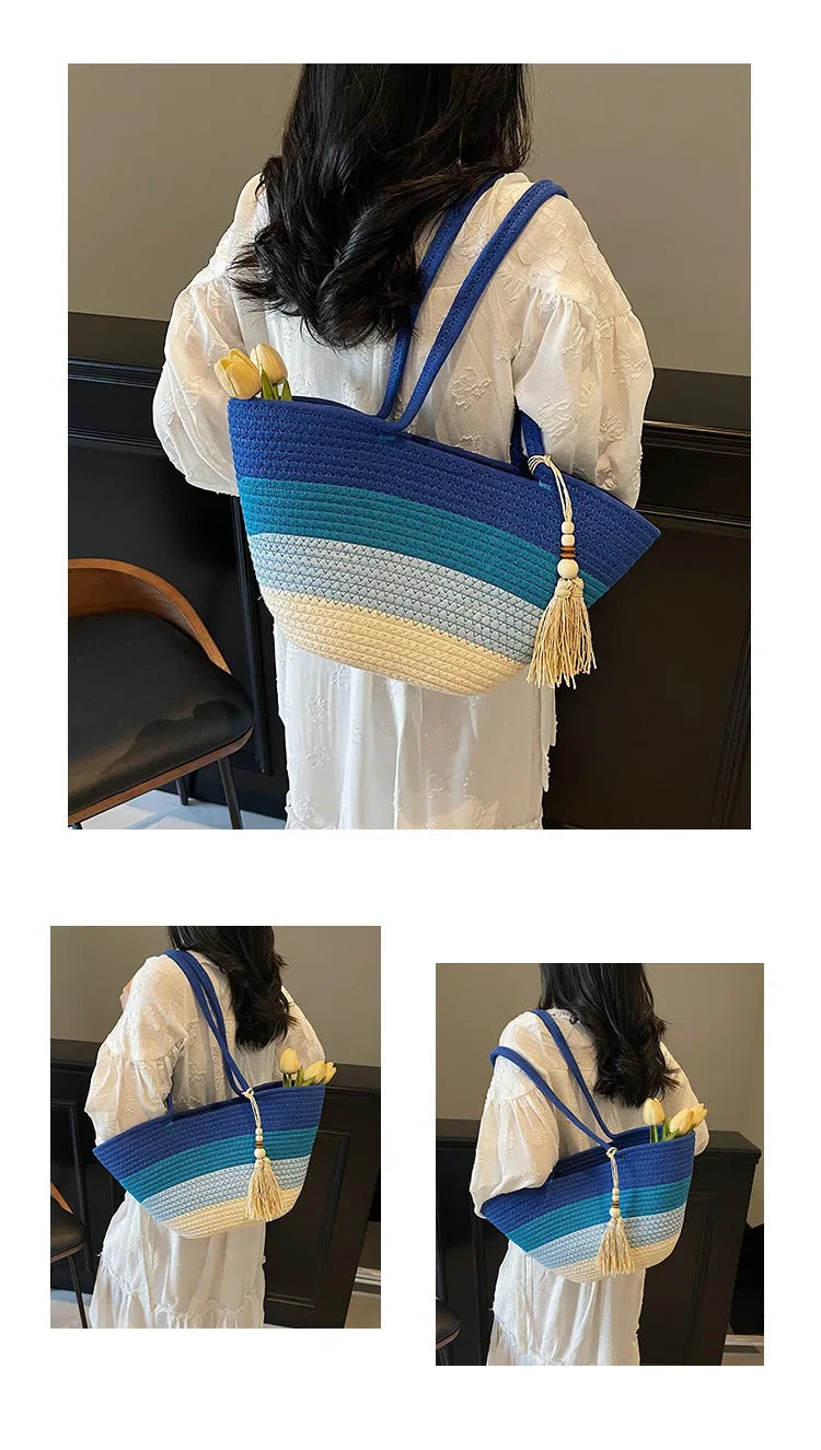 Elegant Woven Stripe Women's Shoulder Bag