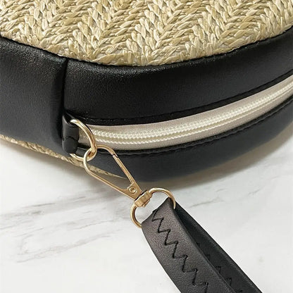 Exquisite Handmade Rattan Round Crossbody Bag