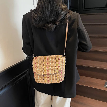 LEFTSIDE Elegant Straw Flap Shoulder Bag for Women