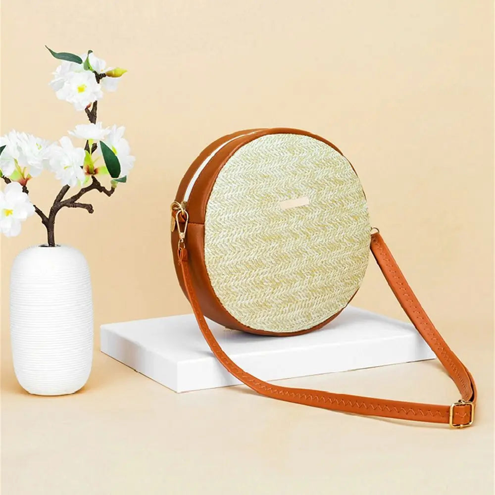Exquisite Handmade Rattan Round Crossbody Bag