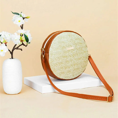 Exquisite Handmade Rattan Round Crossbody Bag
